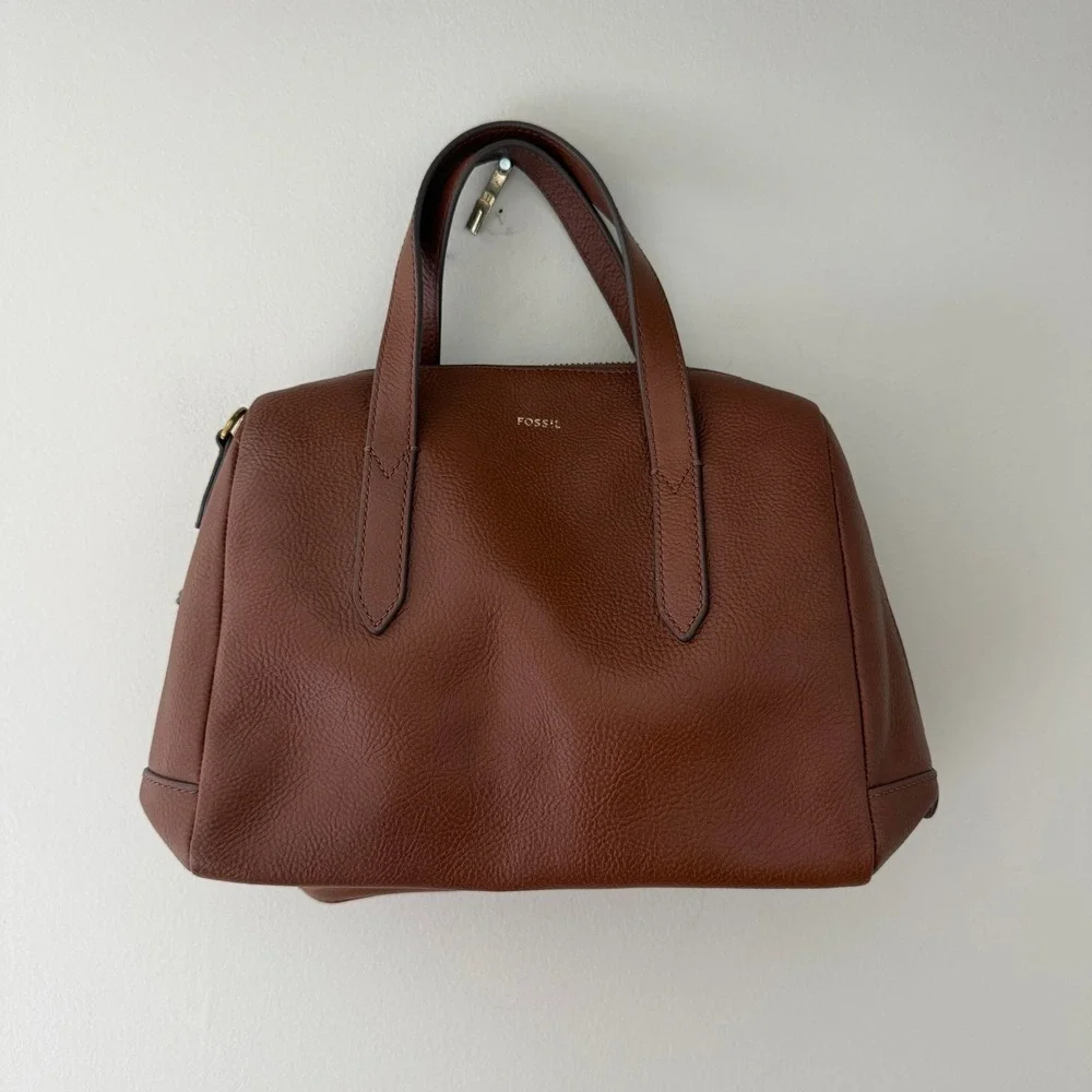 Fossil Sydney Satchel Brown Pebbled Leather Top Handle Bag SHB1032210